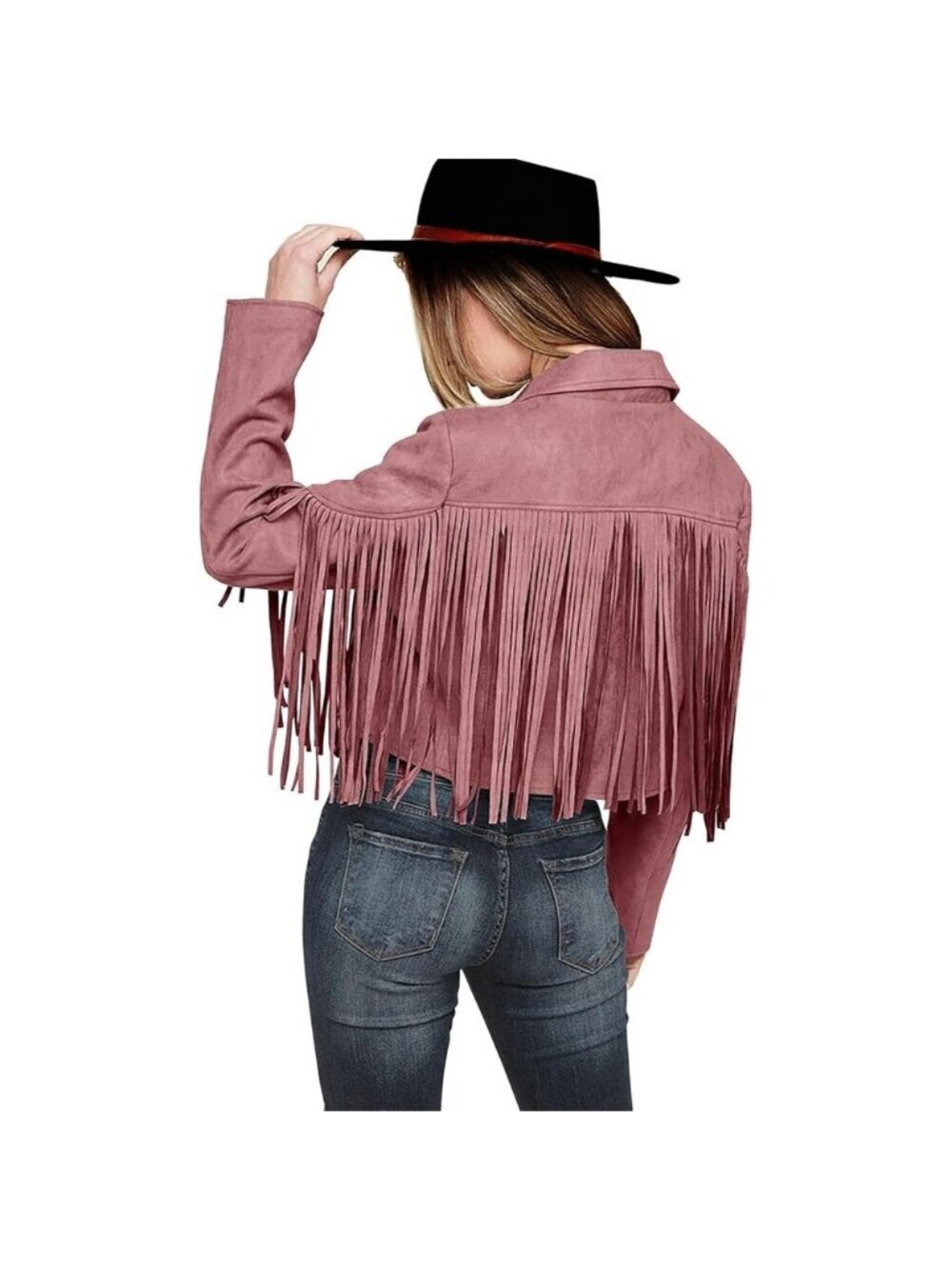 Prettygarden Women's Dark Pink Fringe Motorcycle Cropped Faux Leather Jackets